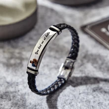 Men's Bracelet Custom Photo Engraved Leather Bracelet Best Commemorative Gift For Him Stylish,Fall Fashion,Vintage,Contracted,Simple,Punk Custom,Personalized,Unique Ideal Gifts For Him Boyfriend,Dad,Family,Friends,Son,Grandparents For Anniversaries,For Valentine's Day,For Birthdays,For Father's Day,For Graduation,For Daily Wear,For Prom Valentines,Customized Fashion Photo Bracelets,Vintage Outfit - Silver - View 3