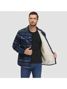 Chaqueta de cuadros hombre forrada y acolchada, cálida, cómoda y elegante, casual y moderna para diario, trabajo, calle o eventos informales, estilo juvenil y sofisticado, disponible en varios colores y tallas, perfecta para otoño e invierno, look funcional y versátil, ideal para combinar con jeans o pantalones casuales, brindando confort y estilo durante todo el día. - Azul - Ver 5
