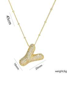 1 Peça de Novo Colar de Pingente de Letra A-Z com Micro Pavé de CZ de Luxo, Colar de  de Letra de Nome Inicial masculino e feminino, eletroplatedo com ouro de 18k.