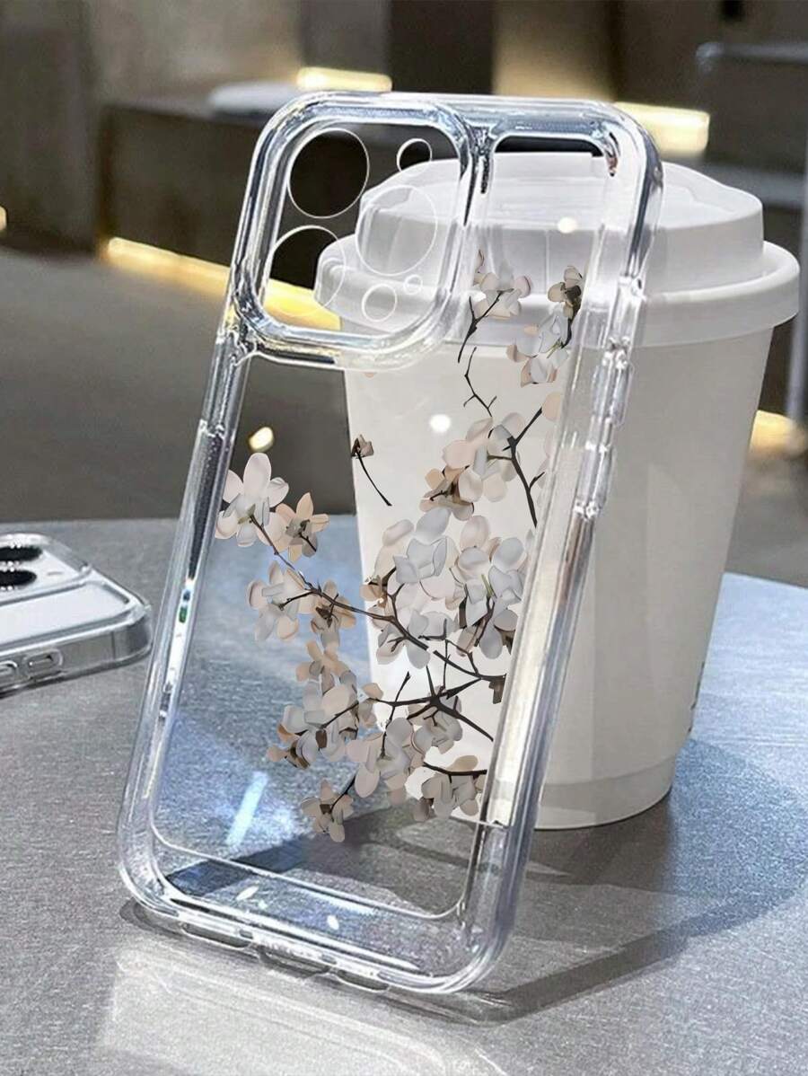 1pc Ins Style Space Shell Transparent Cream Protective Phone Case Compatible With Apple,International Version, Not The Domestic Version - Clear - View 1