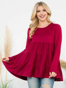 Solid Long Sleeve Tiered Top - wn - View 1