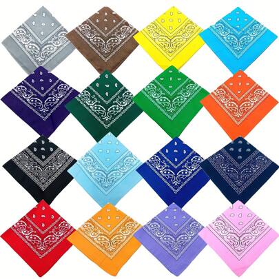16 Colors 1-16pieces Paisley Handkerchiefs, Headscarves, Scarves, Polyester Flower Headscarves, Hip-Hop Street Dance Square Scarves, Outdoor Cycling,Camping And Hiking Headscarves! Ski Mask,Suitable For Cycling,Riding Motorcycle And Skiing