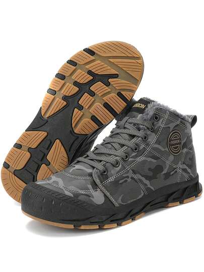 1 par de zapatos/botas de nieve para hombre de suela gruesa, con cordones, punta redonda, antideslizantes y versátiles para deportes de invierno al aire libre