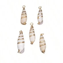 5入組自然金箔邊鮑魚貝殼螺形螺殼海洋風格彩色貝殼吊墜項鍊，時尚DIY珠寶風鈴項鍊和手鍊，男女均可 - 5pc吊墜 - 查看 25