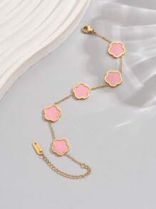 LIEBEIRIS 1pc 18K Gold Plated Stainless Steel Flower Women's Bracelet Valentines,Mom,Mother,Mother's Day,Gift - Pink - View 2