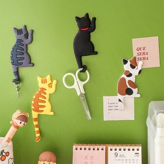Cute Cat Tail Magnetic Hook, Original Design With Lovely Cat Shape, Bendable Body And Limbs For Flexible Display, Adheres To The Surface Of Refrigerators And Magnetic Materials, Can Also Be Used As A Hook To Hang And Store Small Items Such As Bags, Umbrellas, Keys, Towels, Clothes, Jewelry, Etc. Without Damaging The Wall, Traceless And Easy To Install, Suitable For Home Scenes Such As Bedroom, Bathroom, Living Room, Kitchen, Office, Etc. Best Gifts Birthday Graduation