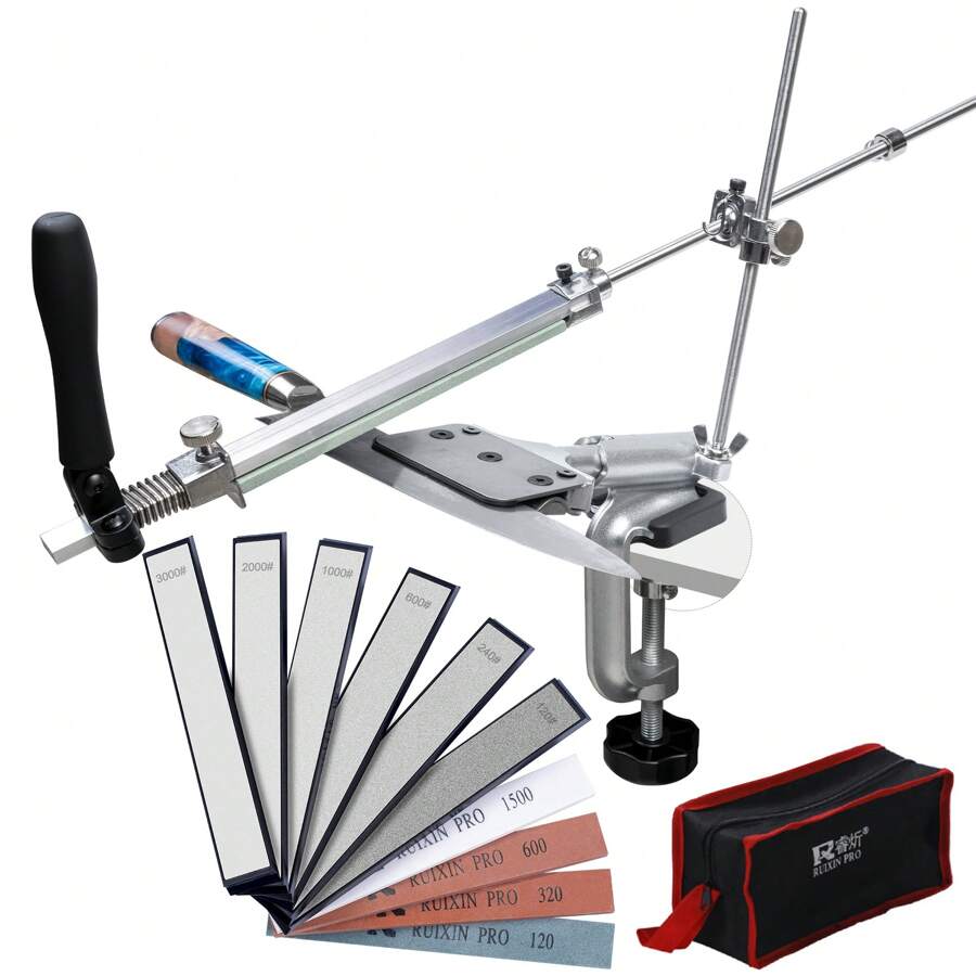 CWOVRS Knife Sharpening Kit, RUIXIN PRO RX-008 Knife Sharpener, 360 Flip Knife Sharpening System, Rotation Fixed-Angle, Kitchen Chef Knife Sharpener Set With 4 Whetstones+6 Diamond Stones - Silver - View 1