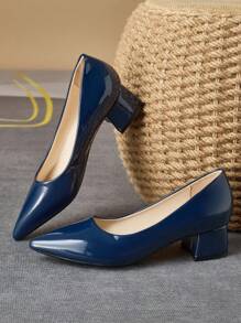 MonaNise Giày cao gót đế xuồng mũi nhọn họa tiết đá thoải mái cao 4cm cho nữ màu đỏ, be, xanh navy, hồng, tím, đen, phù hợp đi làm, du lịch, thường ngày - Màu xanh hải quân - Xem 6