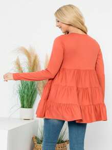 Solid Long Sleeve Tiered Top - TERRACOTA - View 2