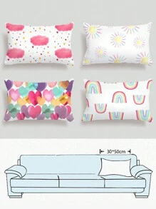 1 Stück/4 Stücke Super weicher dekorativer Kissenbezug mit Cartoon Wetter Herz Regenbogen Sonnen Muster, geeignet für Auto, Bekleidungsgeschäft, Heimdekoration, Schlafzimmerkissenbezug, Wohnzimmer Sofakissenbezug (Kissenkern nicht inbegriffen)