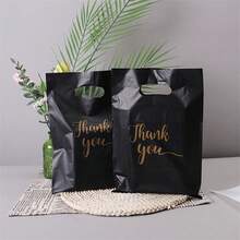 10/50/100 Chiếc Túi Thank You Túi Nhựa Cầm Tay Túi Quà Tặng Dập Nóng In Tiệc Sinh Nhật Mua Sắm Kẹo Bánh Quy Bao Bì Đồ Dùng Học Tập Túi Thực Phẩm Hộp Thực Phẩm Thích Hợp Cho Kẹo Bánh Quy Sô Cô La V. V. - Đen 100 chiếc - Xem 4
