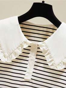 Tween Girls' Ruffled Striped Short Sleeve Blouse, Sweet Back To School Shirt For Toddler & Tween Girls, Summer - Apricot - View 5