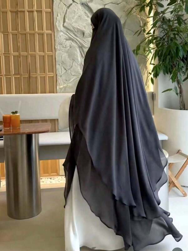 1 pièce Foulard long à double couche en mousseline de soie pour femmes, mode et élégant, convient pour le port quotidien et la prière pour le voile respirant et doux sous la abaya