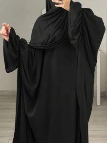 1pc Moisture-Wicking And Breathable Loose Comfortable Batwing Abaya, Suitable For Women's Daily Wear Without Headscarf Soft Hijab,Women Veil - 彩色 - 查看 1