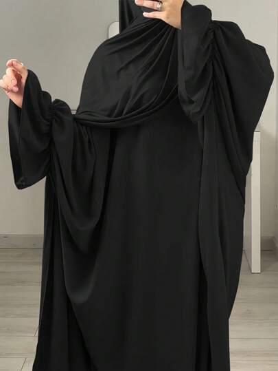 1pc Moisture-Wicking And Breathable Loose Comfortable Batwing Abaya, Suitable For Women's Daily Wear Without Headscarf Soft Hijab,Women Veil