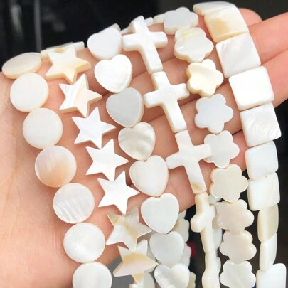 Natural White Freshwater Shell Beads Beads Heart Cross Star Round Mother Of Pearl Loose Beads For Jewelry Making DIY Bracelet Accessories