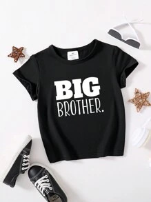 Young Boy's Casual Short Sleeve T-Shirt With Letter Printed Slogan