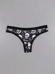 Dircho 4 件性感可爱哥特式撞色蕾丝女式丁字裤，万圣节骷髅、眼球、蘑菇和蝙蝠全身印花舒适丝滑内裤，女士内衣
