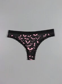 Dircho 4 件性感可爱哥特式撞色蕾丝女式丁字裤，万圣节骷髅、眼球、蘑菇和蝙蝠全身印花舒适丝滑内裤，女士内衣