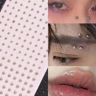 180pcs/Set 3-6mm Silver-Plated Acrylic Fake Nose Ring Stud Sticker Fake Eyebrow Lip Piercing Non Piercied Body Jewelry Face Sticker For Women Men Party Jewelry
