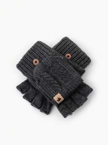 1pair Women's Dark Colored Warm & Simple Fingerless Gloves, Suitable For Winter Travel - Multicolor - View 11
