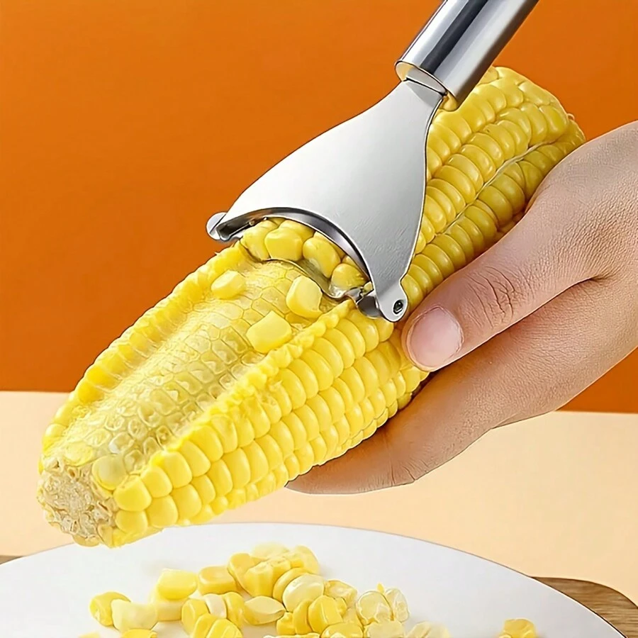 1pc, Corn Planer, Corn Stripper, Stainless Steel Corn Cob Stripper, Household Corn Peeler, Reusable Corn Thresher, Creative Corn Stripper, Multifunctional Peeler For Kitchen, Corn Cobber Tools, Vegetable Peeler, Kitchen Stuff, Kitchen Gadgets - Gold - View 1