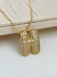 1 Peça Novo Colar de pingente de letra A-Z 26 CZ Exagerado Grande Estilo Hip-Hop de Luxo, Colar de corrente em aço inoxidável com banho de ouro 18K para homens e mulheres com nome ou inicial.