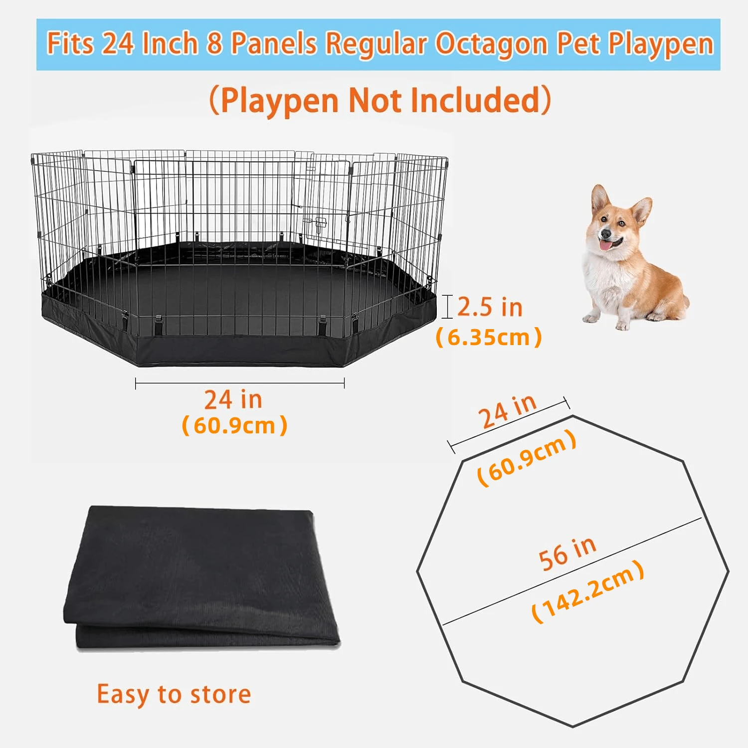 Dog Playpen Bottom Pad, Fits 24 Inch 8 Panels Regular Octagon Metal