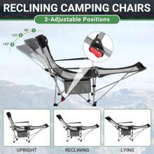#WEJOY 2-In-1 Reclining Camping Chair Lightweight Folding Outdoor Chair With Adjustable Backrest & Footrest Camping Lounge Chair With Headrest, Cup Holder, Storage Bag, For Beach, Lawn, Concert - Black - View 5