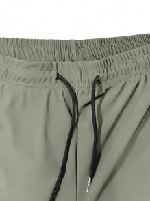 Quick Drying Comfortable Shorts, Men's Casual Non-Stretch Elastic Waist Drawstring Shorts For Summer Gym Workout Training, Reflective - 卡其色 - 查看 8