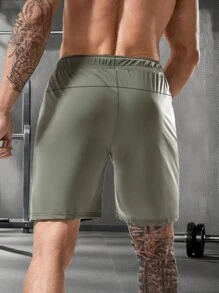 Quick Drying Comfortable Shorts, Men's Casual Non-Stretch Elastic Waist Drawstring Shorts For Summer Gym Workout Training, Reflective - 卡其色 - 查看 3