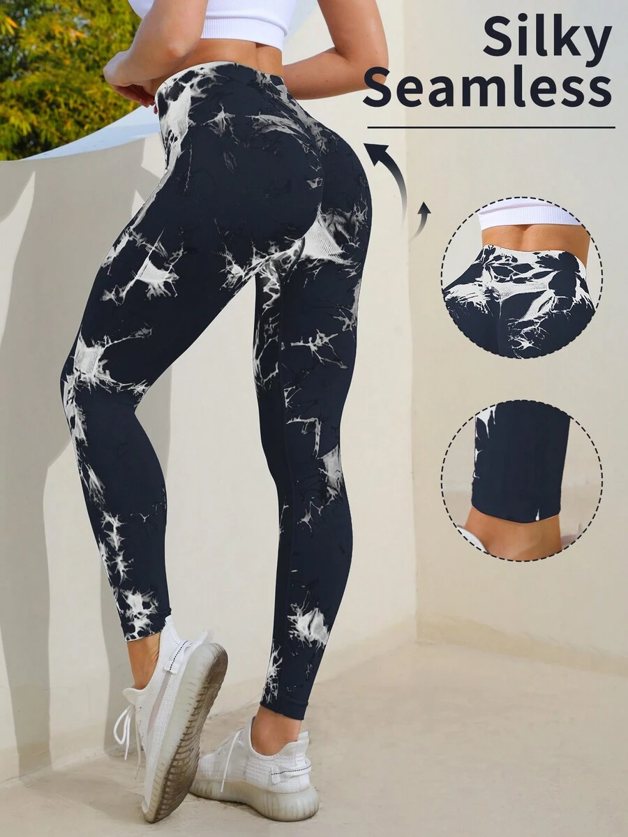 Tie-Dyed Seamless Leggings For Women High Waist Yoga Pants, Scrunch Butt Lifting Elastic Tights - Multicolor - View 1