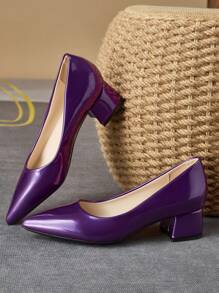MonaNise Tacones altos gruesos de 4 cm con puntera puntiaguda y patrón de piedra roja, cómodos. Tacones de recubierto apricot para otoño. Tacones bajos de acabado elegante en color marina. Zapatos planos casuales de color rosa para viajes y exterior. Bailarinas moradas casuales. - Morado - Ver 6