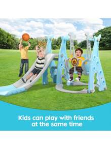 Toddlers Slide And Swing Set 4 In 1 Kids Freestanding Climber Slide Playset For Boys Girls With Basketball Hoop Extra Long Slide Easy Set Up Baby Playset - Blue - View 7