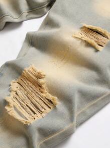 Men's Blue Distressed Denim Jeans, Emo Style - Blue - View 4