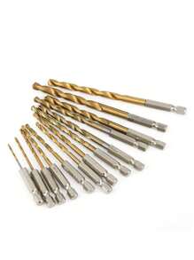 13pcs Titanium Drill Bit Set - High Speed Steel Twist Drill Bit With Quick Change Hex Shank - 1/16-1/4, Suitable For Drilling Wood, Plastic, Aluminum Alloy Metal, Etc.,Tool Accessories