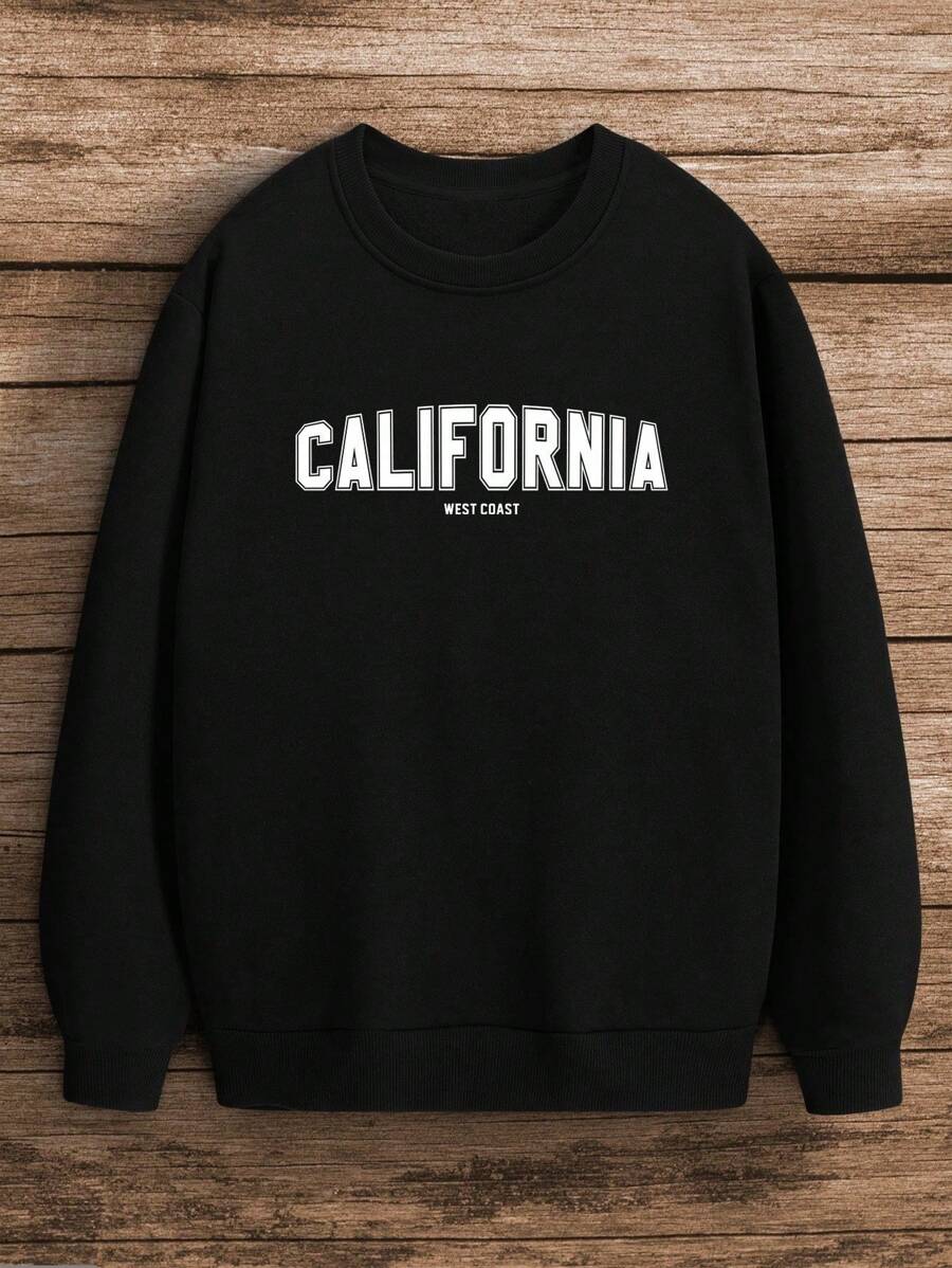 Hombres sudadera CALIFORNIA WEST COAST SUETER con estampado de letra con forro térmico - Negro - Ver 1
