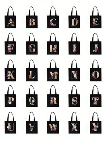 1 Stück Mode-Lässig Segeltuch Handtasche mit goldenem Buchstaben-Muster, Schultertasche, große Kapazität Frauen Einkaufstasche, faltbare wiederverwendbare Reisetasche, Urlaubsgeschenk, geeignet als Geschenk für Klassenkameraden, Freunde, Brautjungfern, Schwestern, Mütter, sehr passend für Schüler, die zur Schule zurückkehren, Sommerferien, Strand, Reisen, Pendeln, Geschäftsreisen, Picknick, Camping, Supermarkt, täglichen Gebrauch