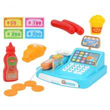 1set Kids Pretend Play Supermarket Checkout Counter Simulation Cash Register Toy Set - Multicolor - View 7