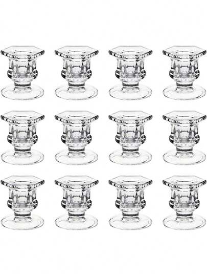Conjunto de 1 peça/6 peças de porta-velas cônicos, porta-velas cônicos de vidro com decoração central, porta-velas transparentes adequados para velas cônicas de 1,91 cm, porta-velas decorativos de 5,82 cm de altura, porta-velas de vidro transparente alto de 1 peça, decoração de peça central, decoração de casa (velas não incluídas), decoração de Natal, presente de dia dos namorados, presente de inverno, presente feminino, porta-velas, decoração de quarto