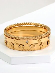 1件装 时尚18K镀金不锈钢花朵手镯，女士适用，派对及婚礼珠宝礼物，情人节、圣诞节、冬季圣诞礼物 - 彩色 - 查看 5