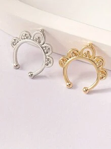 1pc Minimalist Vintage Metal Personalized Floral Fake Nose Ring, Adjustable Opening - Nose Ring - View 2