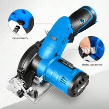 12V Compact Cordless Circular Saw With 85mm 20T Blade And Hex Key, Adjustable Cutting Depth/Angle, Blue (Tool Only)