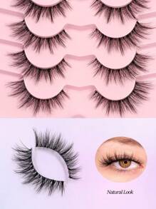 Asiteo 7对自然款假睫毛，透明睫毛柄，轻盈蓬松，柔软仿貂毛材质，可延长睫毛长度 - 黑色 - 查看 6