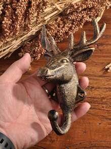 1 Stück Amerikanischer nordischer INS Hirsch-Kopf-Eisenhaken Wand dekorativer Haken, Gusseiserner Hirsch-Geweih-Einzelaufhänger zur Wandmontage