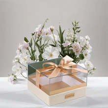 1pc Candybox Boxes Valentine's Day Gifts Crystal Box Preserved Flowers Storage Box Storage BoxGift Flower Gift Cloth Square Candybox Boxes - Beige - View 5