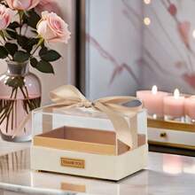 1pc Candybox Boxes Valentine's Day Gifts Crystal Box Preserved Flowers Storage Box Storage BoxGift Flower Gift Cloth Square Candybox Boxes - Beige - View 4