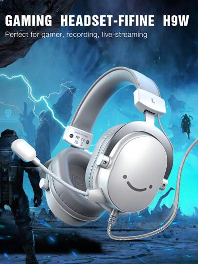  PC Gaming Headset, USB Headset With 7.1 Surround Sound, Detachable Microphone, Control Box, 3.5mm Headphones Jack, Volume Control, Passive Noise Cancellation, Over-Ear Wired Headset For Computer, Controller, Switch-FIFINE H9 White