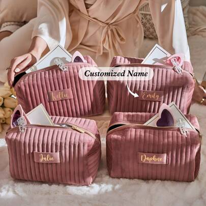 Bolsa de maquillaje personalizada, regalo de dama de honor, regalo de boda, bolsa de aseo de viaje, bolsa de cosméticos, regalo de cumpleaños para ella, regalo del Día de la Madre, bolsa de maquillaje, accesorios de viaje, multifuncional y colorida, casual, básica, suave, única, personalizada, regalo ideal para ella, novia, esposa, novio, amigo, bolsa de maquillaje personalizada, maquillaje brillante e hidratante para el verano, belleza y salud, de moda en otoño