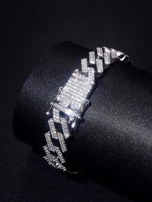 1 Vòng tay đính đá toàn bộ 9mm, Vòng tay Hip Hop bằng bạc Sterling S925 dành cho nam, Vòng tay sang trọng sáng bóng cao cấp, Trang sức quà tặng dành cho nam - Vòng tay kim cương hình kim cương - Xem 5